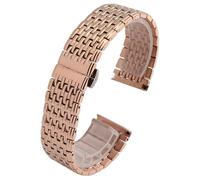ROUHO Ultra-Thin Metal Watch Bracelet Push Button Watch Buckle Replacement Link Strap Compatible with Longines La Grande Classique-Rose Gold 20mm