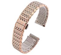 ROUHO Ultra-Thin Metal Watch Bracelet Push Button Watch Buckle Replacement Link Strap Compatible with Longines La Grande Classique-Silver Rose Gold 13mm