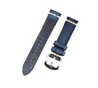 ROUHO Universal Flat Interface Vintage Genuine Leather Watch Strap Pin Buckle Watch Accessories-Blue 18mm