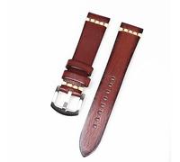 ROUHO Universal Flat Interface Vintage Genuine Leather Watch Strap Pin Buckle Watch Accessories-Brown 18mm
