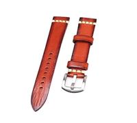ROUHO Universal Flat Interface Vintage Genuine Leather Watch Strap Pin Buckle Watch Accessories-Orange 18mm