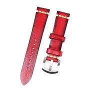 ROUHO Universal Flat Interface Vintage Genuine Leather Watch Strap Pin Buckle Watch Accessories-Red 18mm