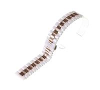 ROUHO Universally Fitted Ceramic Watch Strap Flat Interface Watch Strap Replacement Watch Accessories-White + Rose Gold 22mm