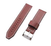 ROUHO Vintage Genuine Leather Watch Strap Replacement Watch Accessories Leather Watchband for Fossil-Coffee + White 22mm