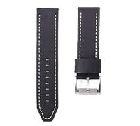 ROUHO Vintage Genuine Leather Watch Strap Replacement Watch Accessories Leather Watchband for Fossil-Black + White 24mm