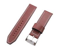 ROUHO Vintage Genuine Leather Watch Strap Replacement Watch Accessories Leather Watchband for Fossil-Coffee + White 24mm