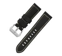 ROUHO Vintage Leather Watch Strap, Thick Genuine Leather Replacement Watch Band with Pin Buckle for Panerai-Black 24mm