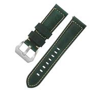ROUHO Vintage Leather Watch Strap, Thick Genuine Leather Replacement Watch Band with Pin Buckle for Panerai-Green 24mm