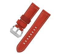ROUHO Vintage Leather Watch Strap, Thick Genuine Leather Replacement Watch Band with Pin Buckle for Panerai-Red 22mm