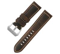 ROUHO Vintage Leather Watch Strap, Thick Genuine Leather Replacement Watch Band with Pin Buckle for Panerai-Coffee 24mm