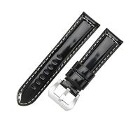ROUHO Vintage Replacement Watch Band, Stainless Steel Pin Buckle Watch Strap for Panerai PAM111 441-Black + Silver Buckle 26mm