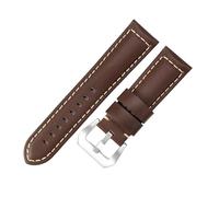 ROUHO Vintage Replacement Watch Band, Stainless Steel Pin Buckle Watch Strap for Panerai PAM111 441-Brown + Silver Buckle 24mm