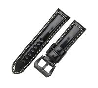 ROUHO Vintage Replacement Watch Band, Stainless Steel Pin Buckle Watch Strap for Panerai PAM111 441-Black + Black Buckle 24mm