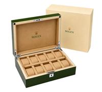 ROUHO Watch Display Box Timepiece Storage Case Wooden Watch Organiser with 10 Cushioned Slots and Green Wood Grain Finish for Rolex Day-Date