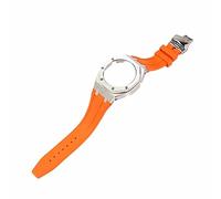 ROUHO Watch Strap Metal Watch Case Replacement Kit Slicone Watch Strap Stainless Steel Bezel for Casio G-Shock GA2100/GA-2110-Orange + Silver Case
