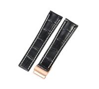 ROUHO Waterproof Genuine Leather Watch Strap Replacement Folding Clasp Adjustable Watch Band for Breitling Navitimer Transocean Chronomat Superocean-Black + Rose Gold 24mm