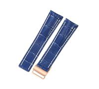 ROUHO Waterproof Genuine Leather Watch Strap Replacement Folding Clasp Adjustable Watch Band for Breitling Navitimer Transocean Chronomat Superocean-Blue + Rose Gold 22mm