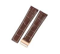 ROUHO Waterproof Genuine Leather Watch Strap Replacement Folding Clasp Adjustable Watch Band for Breitling Navitimer Transocean Chronomat Superocean-Brown + Rose Gold 24mm
