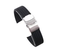 ROUHO Waterproof Silicone Rubber Watch Strap Deployment Buckle Watch Accessories Watch Strap-Black 22mm