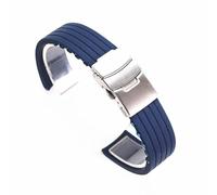 ROUHO Waterproof Silicone Rubber Watch Strap Deployment Buckle Watch Accessories Watch Strap-Blue 22mm