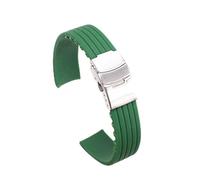 ROUHO Waterproof Silicone Rubber Watch Strap Deployment Buckle Watch Accessories Watch Strap-Green 22mm