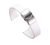ROUHO Waterproof Silicone Rubber Watch Strap Deployment Buckle Watch Accessories Watch Strap-White 22mm