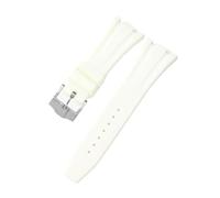 ROUHO Waterproof Silicone Watch Strap Adjustable Pin Buckle Replacement Watch Accessories for Audemars Piguet Royal Oak Casio G-Shock GA-2100-White + Silver Buckle 26mm