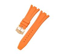 ROUHO Waterproof Silicone Watch Strap Adjustable Pin Buckle Replacement Watch Accessories for Audemars Piguet Royal Oak Casio G-Shock GA-2100-Orange + Gold Buckle 26mm