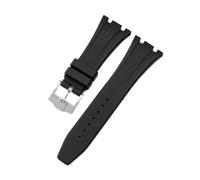 ROUHO Waterproof Silicone Watch Strap Adjustable Pin Buckle Replacement Watch Accessories for Audemars Piguet Royal Oak Casio G-Shock GA-2100-Black + Silver Buckle 28mm