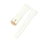 ROUHO Waterproof Silicone Watch Strap Adjustable Pin Buckle Replacement Watch Accessories for Audemars Piguet Royal Oak Casio G-Shock GA-2100-White + Gold Buckle 26mm