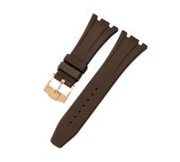 ROUHO Waterproof Silicone Watch Strap Adjustable Pin Buckle Replacement Watch Accessories for Audemars Piguet Royal Oak Casio G-Shock GA-2100-Brown + Gold Buckle 26mm