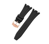 ROUHO Waterproof Silicone Watch Strap Adjustable Pin Buckle Replacement Watch Accessories for Audemars Piguet Royal Oak Casio G-Shock GA-2100-Black + Rose Gold Buckle 26mm