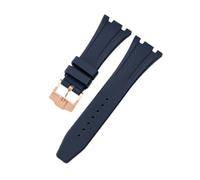ROUHO Waterproof Silicone Watch Strap Adjustable Pin Buckle Replacement Watch Accessories for Audemars Piguet Royal Oak Casio G-Shock GA-2100-Blue + Rose Gold Buckle 26mm