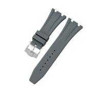 ROUHO Waterproof Silicone Watch Strap Adjustable Pin Buckle Replacement Watch Accessories for Audemars Piguet Royal Oak Casio G-Shock GA-2100-Grey + Silver Buckle 26mm