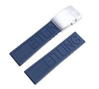 ROUHO Waterproof Silicone Watch Strap Adjustable Replacement Rubber Watch Band for Breitling Superocean Avenger-Deep Blue + Frosted Silver Buckle 24mm
