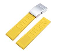 ROUHO Waterproof Silicone Watch Strap Adjustable Replacement Rubber Watch Band for Breitling Superocean Avenger-Yellow + Frosted Silver Buckle 22mm