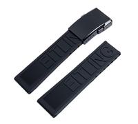 ROUHO Waterproof Silicone Watch Strap Adjustable Replacement Rubber Watch Band for Breitling Superocean Avenger-Black + Polished Black Buckle 22mm