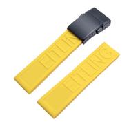 ROUHO Waterproof Silicone Watch Strap Adjustable Replacement Rubber Watch Band for Breitling Superocean Avenger-Yellow + Frosted Black Buckle 24mm