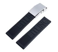 ROUHO Waterproof Silicone Watch Strap Adjustable Replacement Rubber Watch Band for Breitling Superocean Avenger-Black + Polished Silver Buckle 22mm
