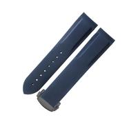 ROUHO Waterproof Silicone Watch Strap Durable Black Replacement Watch Buckle for Seamaster 300 Planet Ocean 600m-Blue 21mm