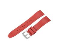 ROUHO Waterproof Silicone Watch Strap Quick Release Fluororubber Watch Band for Citizen Mido Seiko-Red + Silver Buckle 24mm