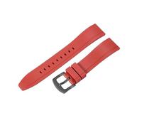 ROUHO Waterproof Silicone Watch Strap Quick Release Fluororubber Watch Band for Citizen Mido Seiko-Red + Black Buckle 24mm