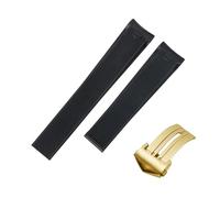 ROUHO Waterproof Silicone Watch Strap Rubber Men's Sports Watchband for TAG AQUARACER 300/500 WAY201/WAN211-Black + Gold Buckle 21mm