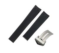 ROUHO Waterproof Silicone Watch Strap Rubber Men's Sports Watchband for TAG AQUARACER 300/500 WAY201/WAN211-Black + Silver Buckle 20mm