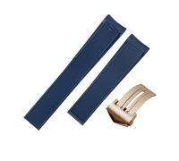 ROUHO Waterproof Silicone Watch Strap Rubber Men's Sports Watchband for TAG AQUARACER 300/500 WAY201/WAN211-Blue + Rose Gold Buckle 20mm