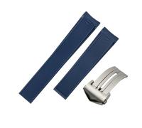 ROUHO Waterproof Silicone Watch Strap Rubber Men's Sports Watchband for TAG AQUARACER 300/500 WAY201/WAN211-Blue + Silver Buckle 20mm