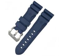 ROUHO Waterproof Silicone Watch Strap with Pin Buckle Men's Watch Bracelet for Panerai PAM111-Blue + Silver Buckle 26mm