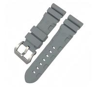 ROUHO Waterproof Silicone Watch Strap with Pin Buckle Men's Watch Bracelet for Panerai PAM111-Grey + Silver Buckle 24mm