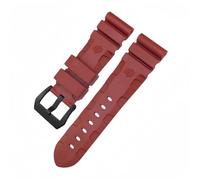 ROUHO Waterproof Silicone Watch Strap with Pin Buckle Men's Watch Bracelet for Panerai PAM111-Red + Black Buckle 24mm
