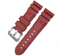 ROUHO Waterproof Silicone Watch Strap with Pin Buckle Men's Watch Bracelet for Panerai PAM111-Red + Silver Buckle 24mm